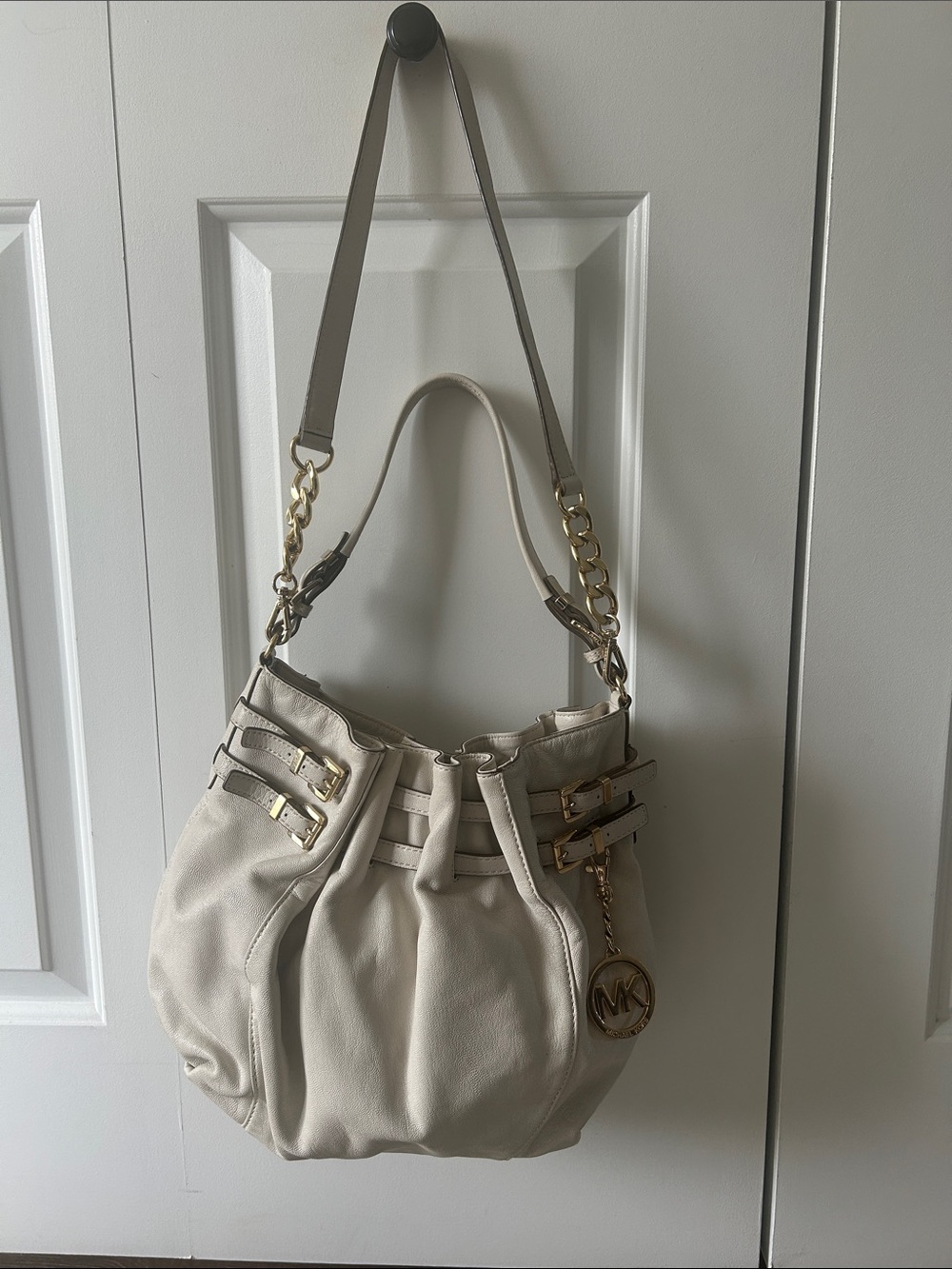 Michael Kors Ivory Leather Shoulder Hobo with Gold Hardware
